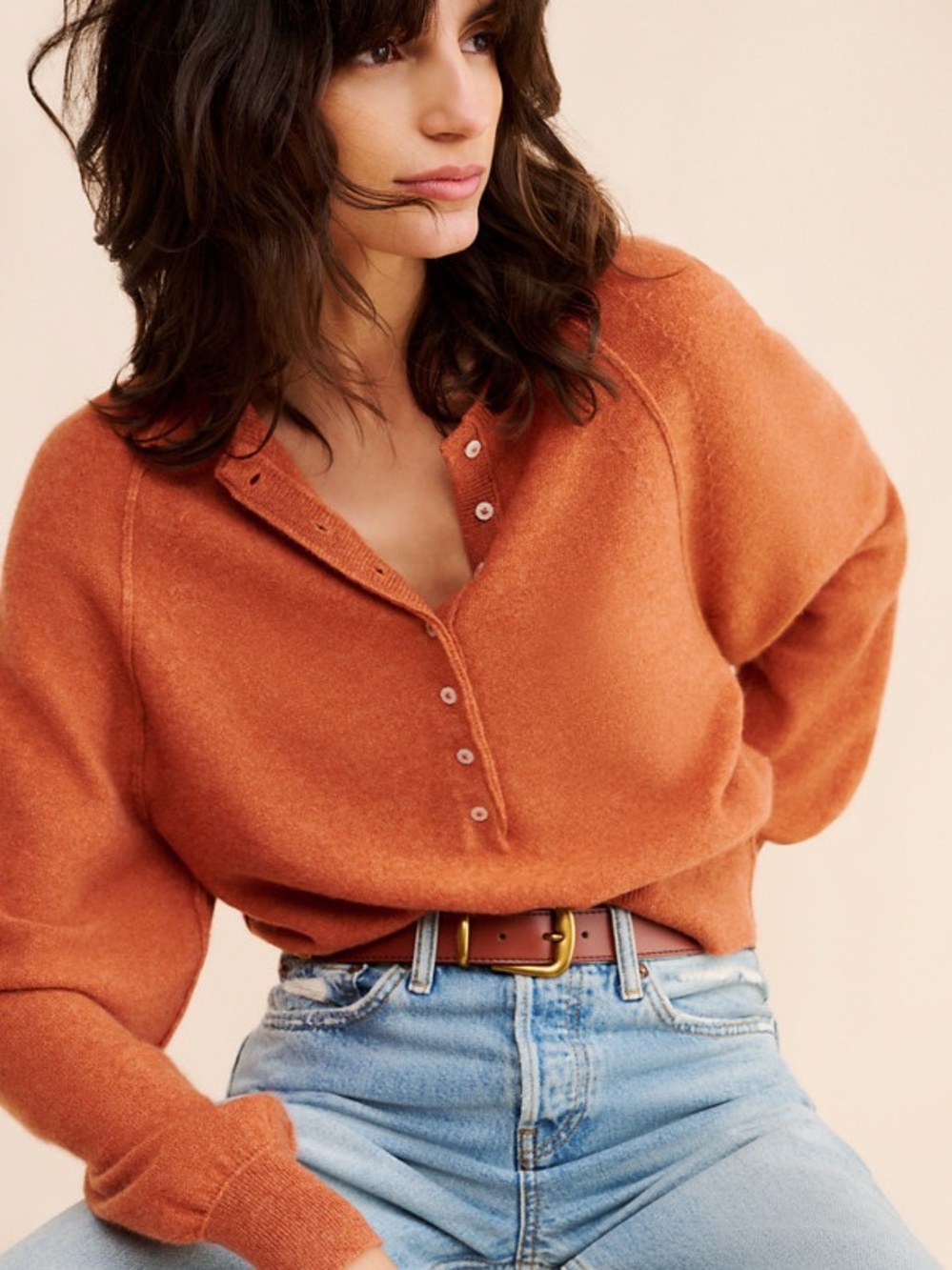 Free People Porta Cashmere Henley Sweater